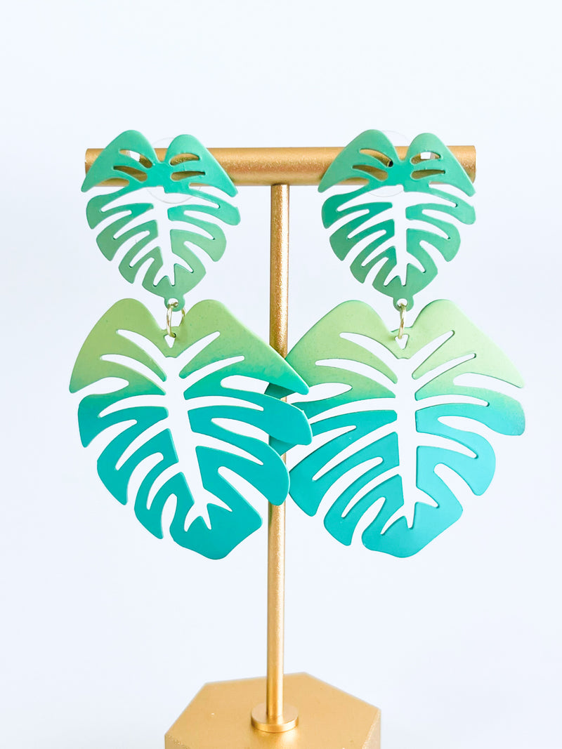Tropical Leaf Link Dangle Earrings - Green-230 Jewelry-Wona Trading-Coastal Bloom Boutique, find the trendiest versions of the popular styles and looks Located in Indialantic, FL