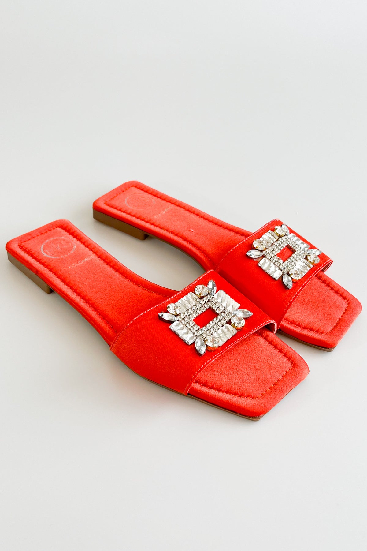 Bling Brooch Slip Sandals - Orange-250 Shoes-MAKER'S SHOES-Coastal Bloom Boutique, find the trendiest versions of the popular styles and looks Located in Indialantic, FL