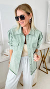 Girly Girl Cowgirl Shacket - Seafoam-130 Long Sleeve Tops-entro-Coastal Bloom Boutique, find the trendiest versions of the popular styles and looks Located in Indialantic, FL