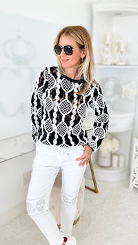 Pirouette Lace Black Sweatshirt-130 Long Sleeve Tops-See and Be Seen-Coastal Bloom Boutique, find the trendiest versions of the popular styles and looks Located in Indialantic, FL