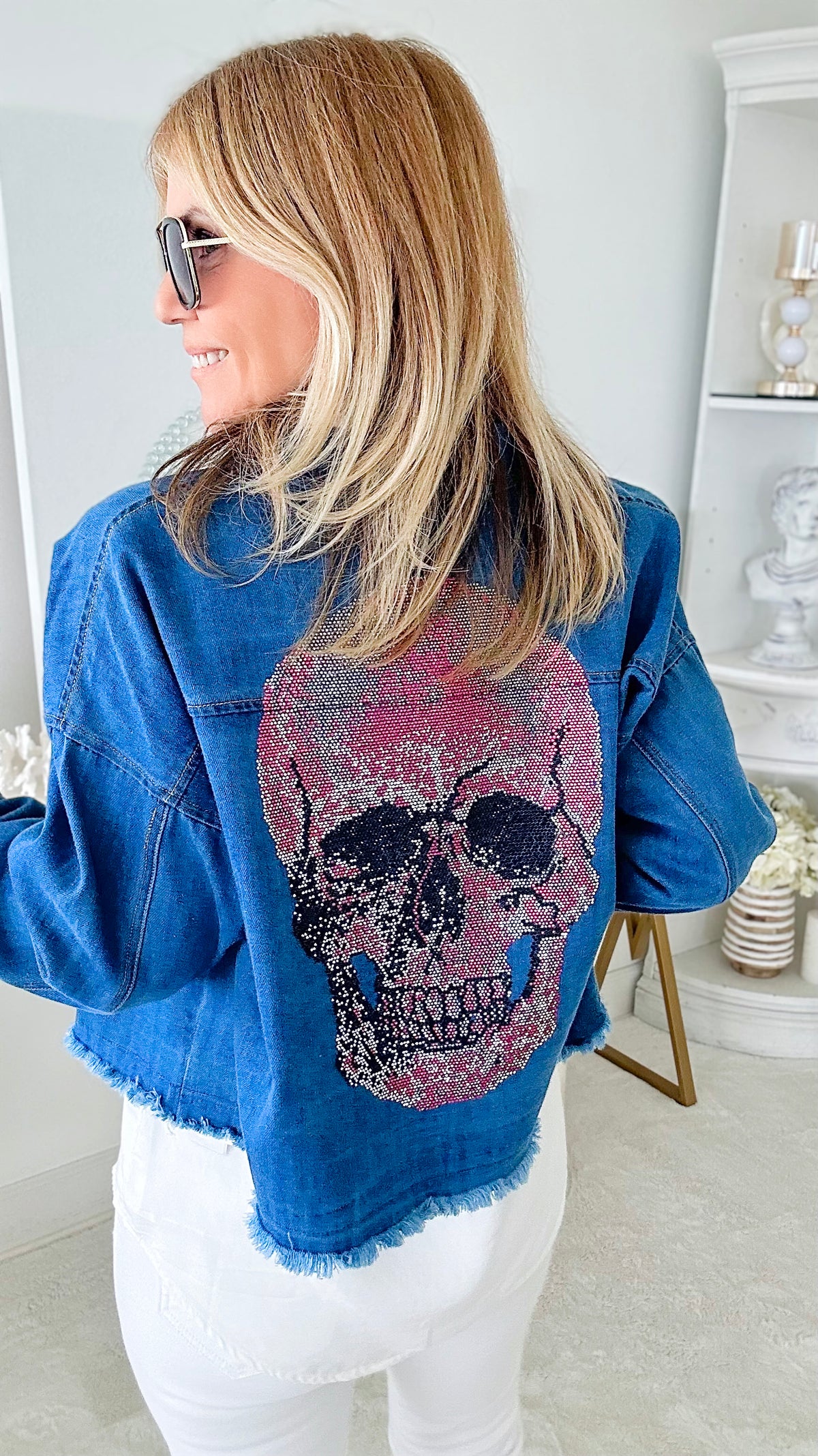 CB Exclusive Cropped Skull Denim Top-160 Jackets-Holly-Coastal Bloom Boutique, find the trendiest versions of the popular styles and looks Located in Indialantic, FL