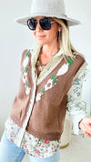 Flower Knit Sweater Vest- Chocolate-140 Sweaters-pol-Coastal Bloom Boutique, find the trendiest versions of the popular styles and looks Located in Indialantic, FL
