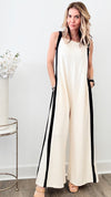 Corsica Contrast Jumpsuit - Eggshell/Black-200 Dresses/Jumpsuits/Rompers-Before You-Coastal Bloom Boutique, find the trendiest versions of the popular styles and looks Located in Indialantic, FL