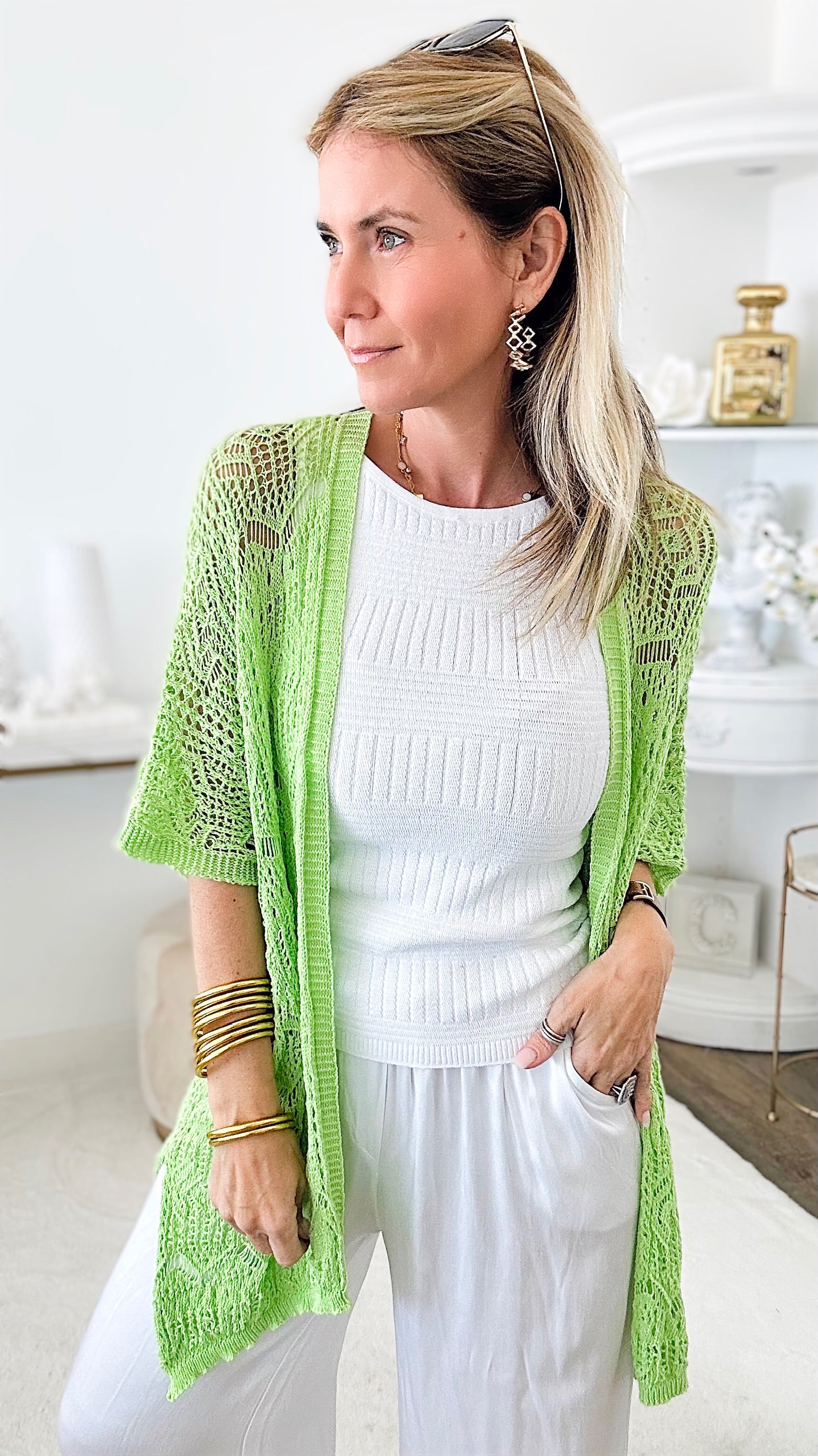 Boho Italian Crochet Cardigan - Lime-150 Cardigans/Layers-Yolly-Coastal Bloom Boutique, find the trendiest versions of the popular styles and looks Located in Indialantic, FL