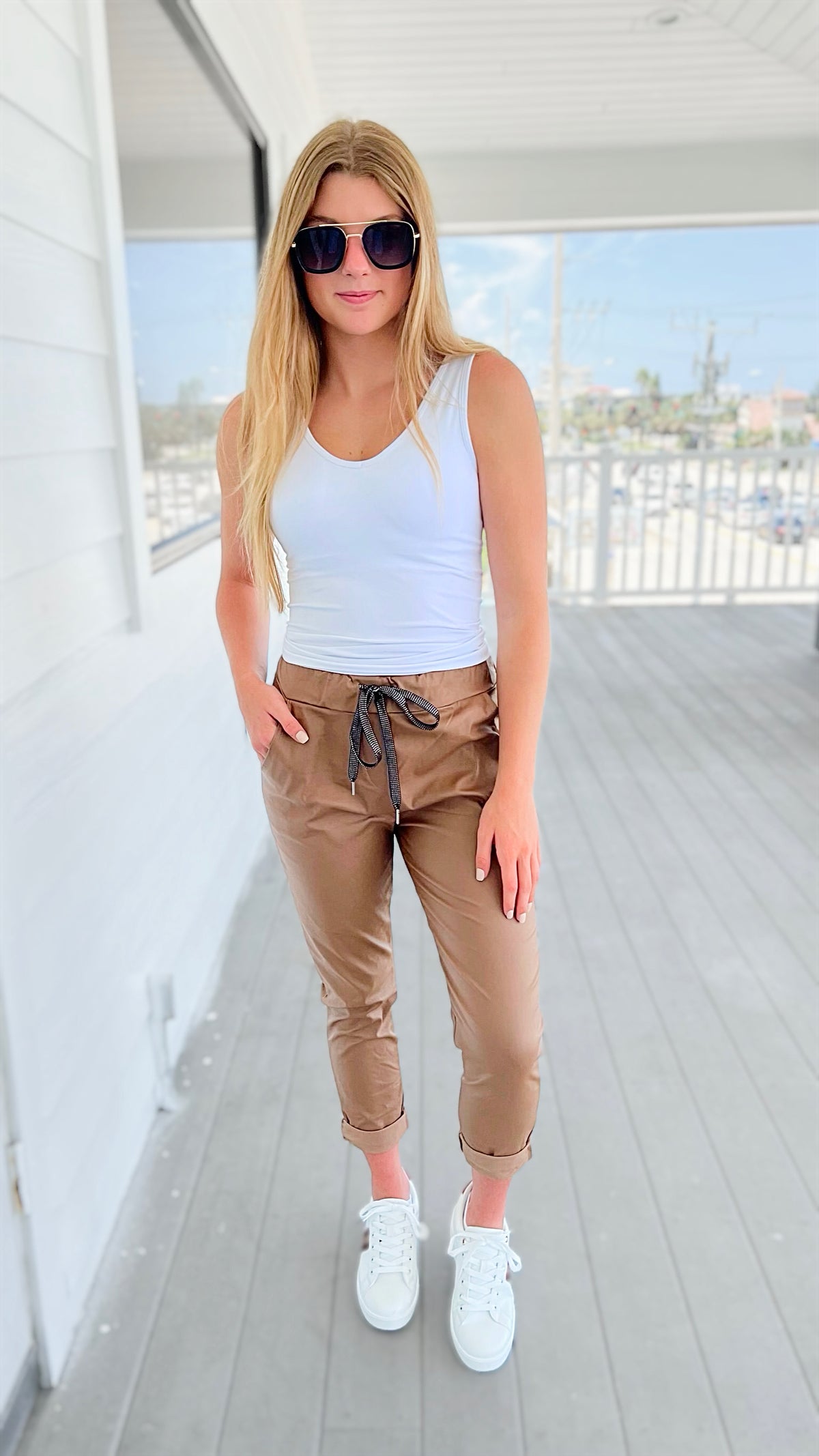 City Lights Faux Leather Italian Jogger-Camel-180 Joggers-Italianissimo/ SEE YOU IN ROME-Coastal Bloom Boutique, find the trendiest versions of the popular styles and looks Located in Indialantic, FL
