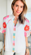 Flower Embroidered Puff Sleeve Blouse -White-110 Short Sleeve Tops-THML-Coastal Bloom Boutique, find the trendiest versions of the popular styles and looks Located in Indialantic, FL