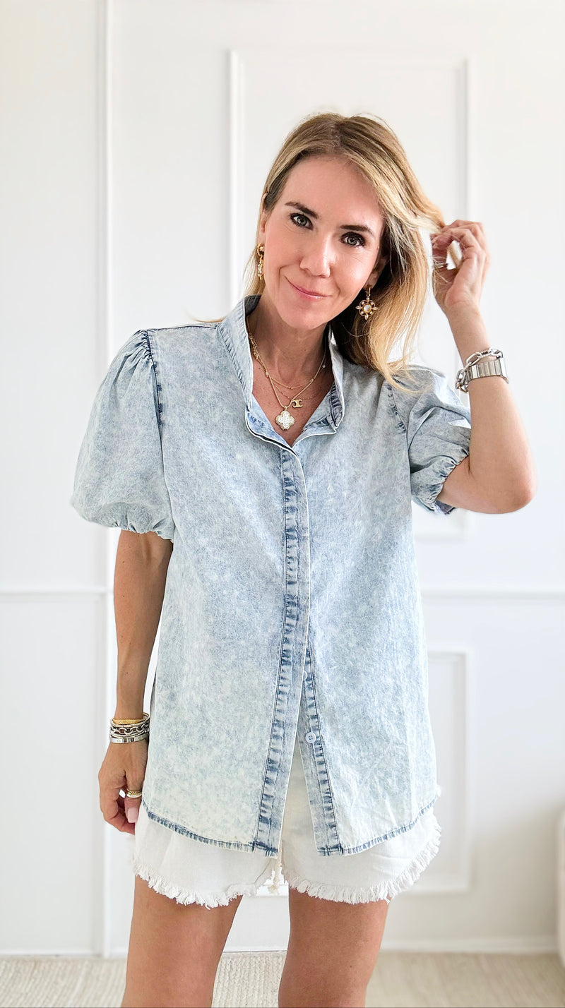 Mineral Washed Buttoned Up Shirt-110 Short Sleeve Tops-BIBI-Coastal Bloom Boutique, find the trendiest versions of the popular styles and looks Located in Indialantic, FL