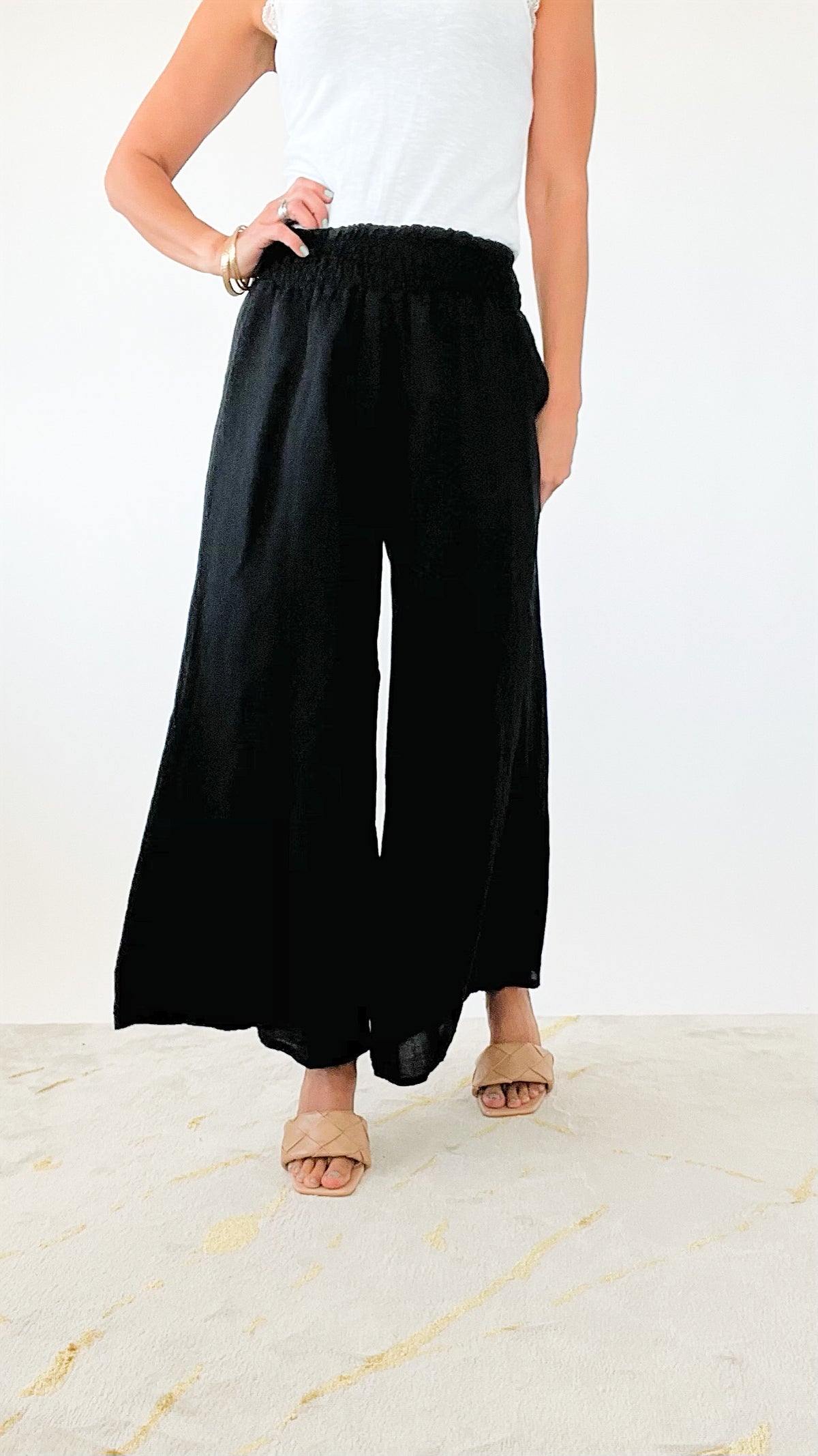 Born Free Linen Italian Palazzo - Black-170 Bottoms-Germany-Coastal Bloom Boutique, find the trendiest versions of the popular styles and looks Located in Indialantic, FL