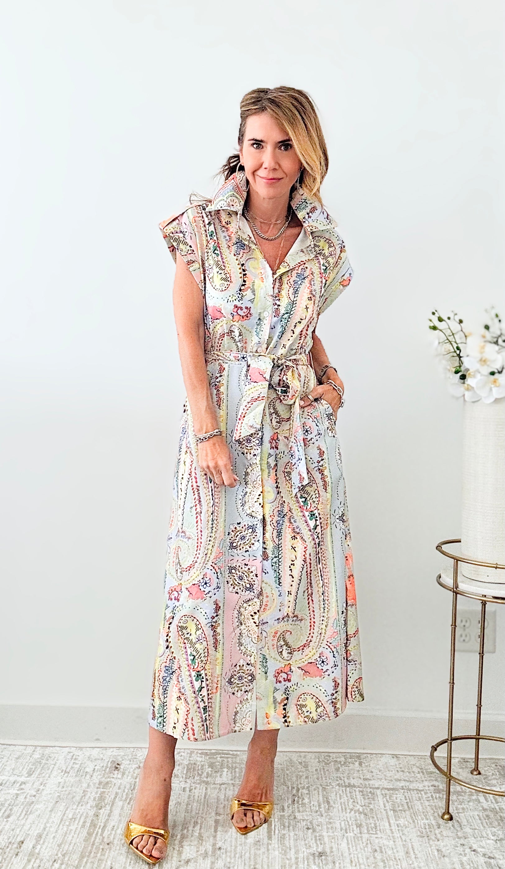 Paisley Printed Long Shirt Dress-200 Dresses/Jumpsuits/Rompers-Sundayup-Coastal Bloom Boutique, find the trendiest versions of the popular styles and looks Located in Indialantic, FL