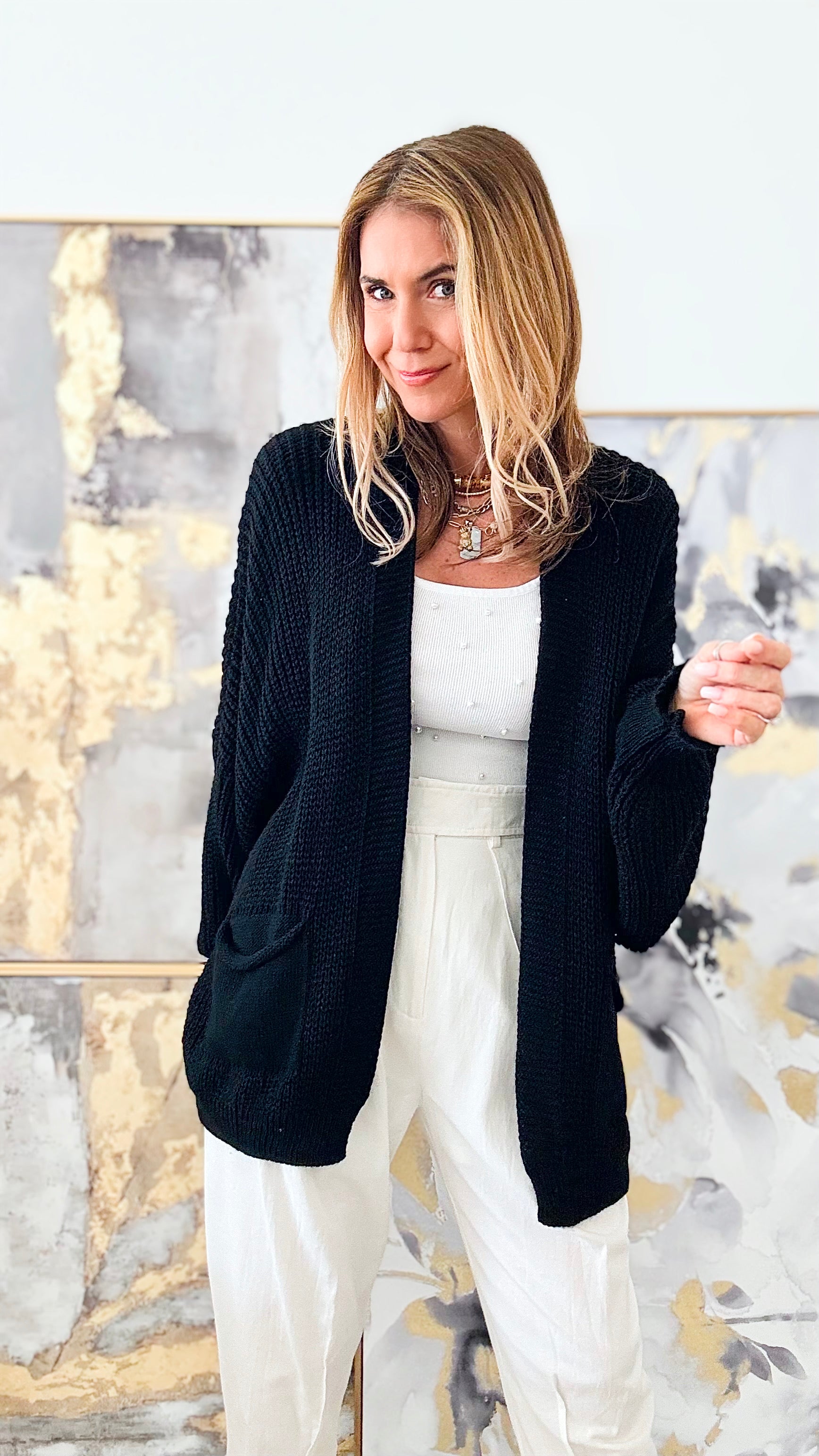 Sugar High Italian Cardigan - Black-150 Cardigans/Layers-Italianissimo-Coastal Bloom Boutique, find the trendiest versions of the popular styles and looks Located in Indialantic, FL