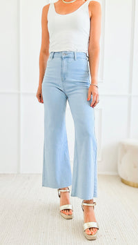 Stretch Wide Leg High Rise Cropped Denim Jean - Light Denim-190 Denim-Anniewear-Coastal Bloom Boutique, find the trendiest versions of the popular styles and looks Located in Indialantic, FL