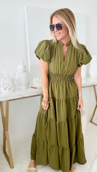 Valley Ruffle Maxi Dress - Olive-200 Dresses/Jumpsuits/Rompers-entro-Coastal Bloom Boutique, find the trendiest versions of the popular styles and looks Located in Indialantic, FL