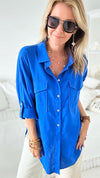 Oversized Double Pocket Blouse - Royal Blue-130 Long Sleeve Tops-Love Tree Fashion-Coastal Bloom Boutique, find the trendiest versions of the popular styles and looks Located in Indialantic, FL