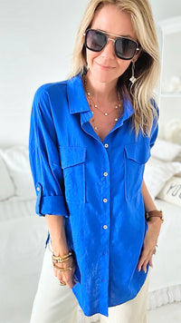 Oversized Double Pocket Blouse - Royal Blue-130 Long Sleeve Tops-Love Tree Fashion-Coastal Bloom Boutique, find the trendiest versions of the popular styles and looks Located in Indialantic, FL