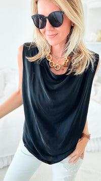 Sleeveless Cowl Neck Italian Blouse - Black-100 Sleeveless Tops-Germany-Coastal Bloom Boutique, find the trendiest versions of the popular styles and looks Located in Indialantic, FL