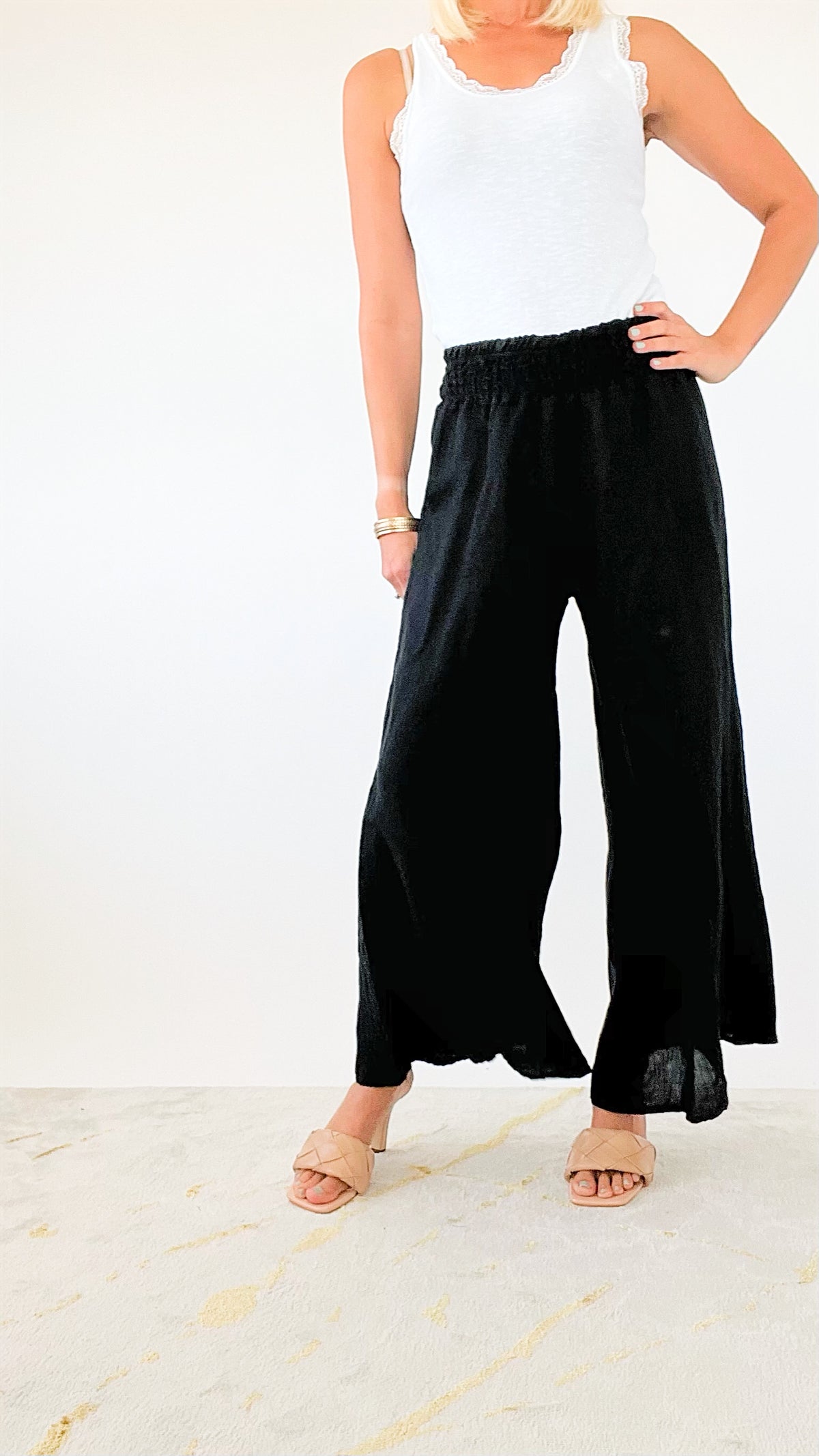 Born Free Linen Italian Palazzo - Black-170 Bottoms-Germany-Coastal Bloom Boutique, find the trendiest versions of the popular styles and looks Located in Indialantic, FL