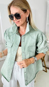 Girly Girl Cowgirl Shacket - Seafoam-130 Long Sleeve Tops-entro-Coastal Bloom Boutique, find the trendiest versions of the popular styles and looks Located in Indialantic, FL