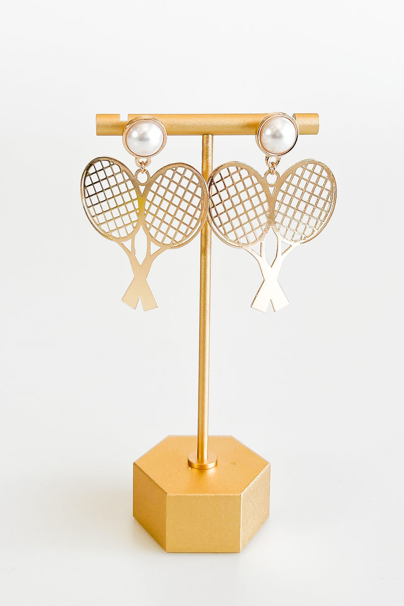 Tennis Racket Gold Earrings-230 Jewelry-Golden Stella-Coastal Bloom Boutique, find the trendiest versions of the popular styles and looks Located in Indialantic, FL