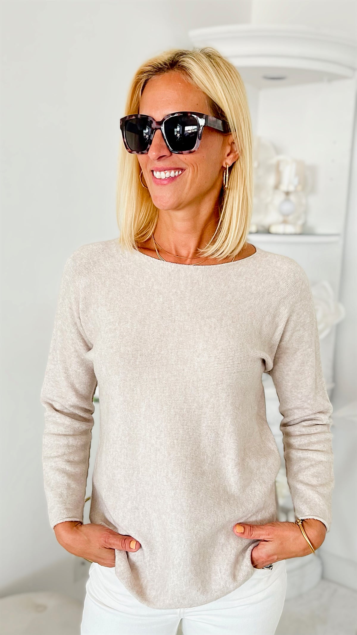 Soho Italian Boatneck Pullover - Beige-140 Sweaters-Italianissimo-Coastal Bloom Boutique, find the trendiest versions of the popular styles and looks Located in Indialantic, FL