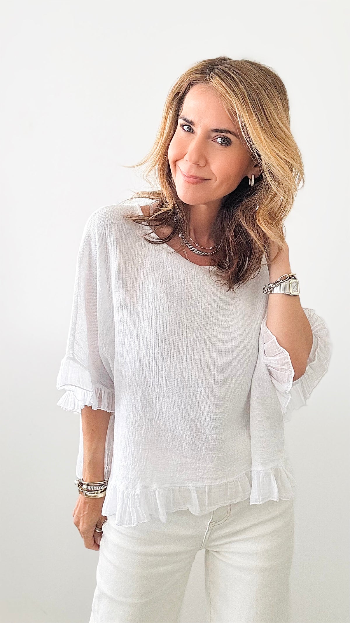 Enchanted Ruffle Italian Top - White-100 Sleeveless Tops-Germany-Coastal Bloom Boutique, find the trendiest versions of the popular styles and looks Located in Indialantic, FL