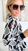 Pirouette Lace Black Sweatshirt-130 Long Sleeve Tops-See and Be Seen-Coastal Bloom Boutique, find the trendiest versions of the popular styles and looks Located in Indialantic, FL