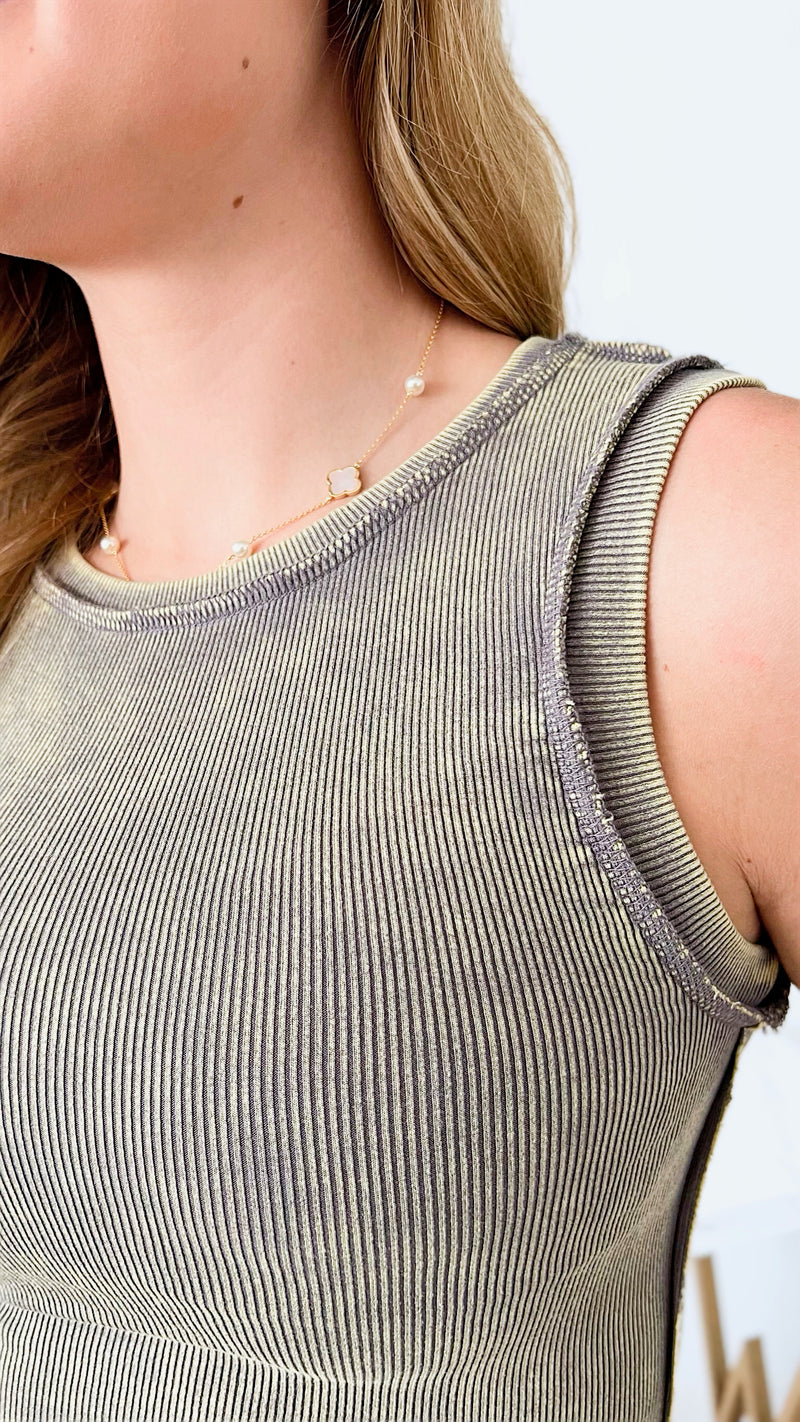 Purely Washed Top - Mocha Grey-100 Sleeveless Tops-Zenana-Coastal Bloom Boutique, find the trendiest versions of the popular styles and looks Located in Indialantic, FL