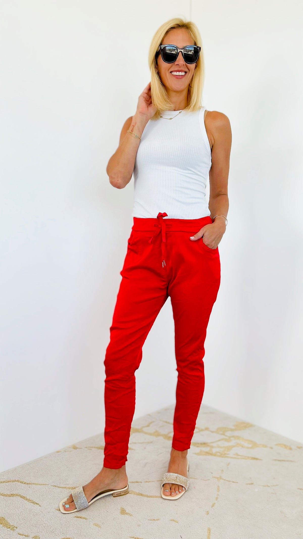 Italian Wish List Jogger - Red-180 Joggers-Italianissimo-Coastal Bloom Boutique, find the trendiest versions of the popular styles and looks Located in Indialantic, FL
