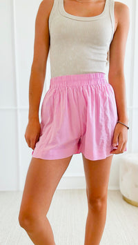 High Rise Fit Shorts - Pink-170 Bottoms/Shorts-HYFVE-Coastal Bloom Boutique, find the trendiest versions of the popular styles and looks Located in Indialantic, FL