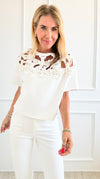 Floral Embroidered Tees- White-110 Short Sleeve Tops-LA ROS-Coastal Bloom Boutique, find the trendiest versions of the popular styles and looks Located in Indialantic, FL