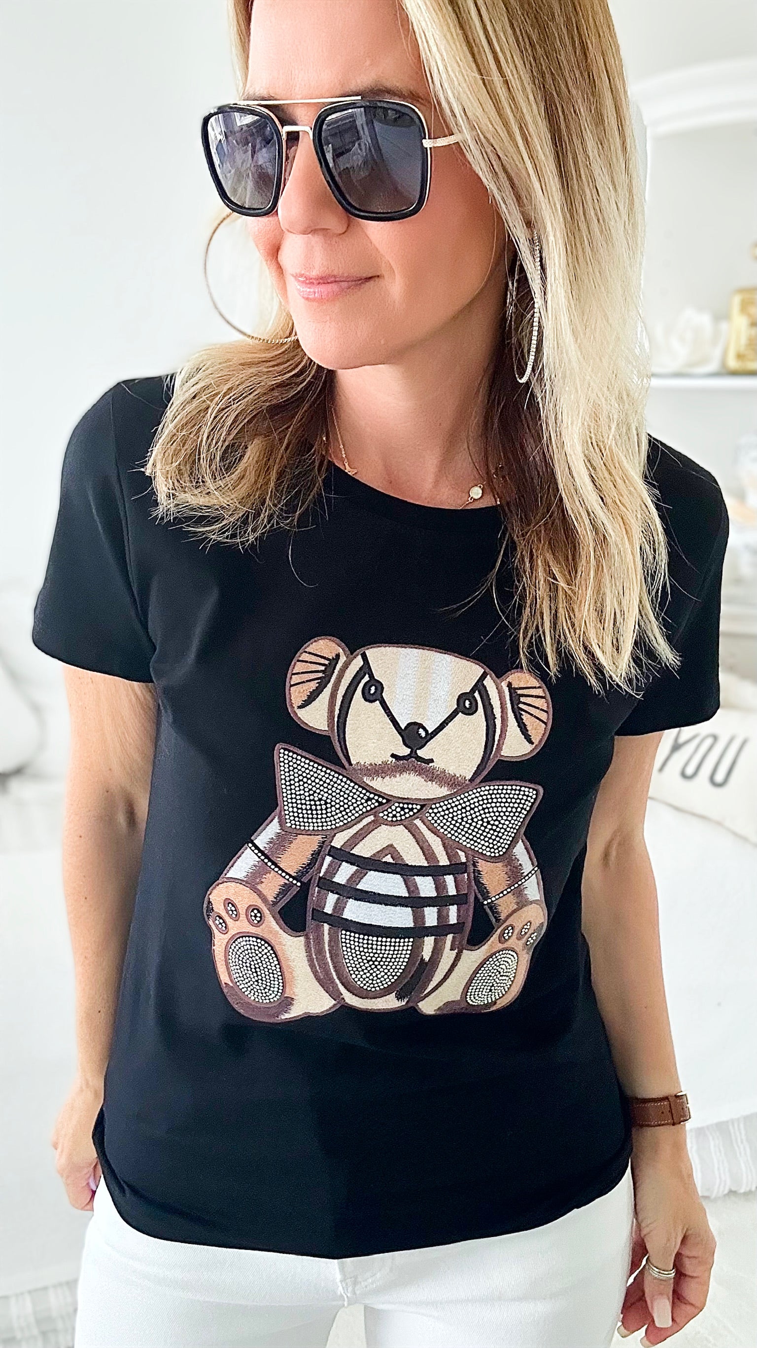 Blinged Teddy Tee - Black-110 short Sleeve Top-IN2YOU-Coastal Bloom Boutique, find the trendiest versions of the popular styles and looks Located in Indialantic, FL