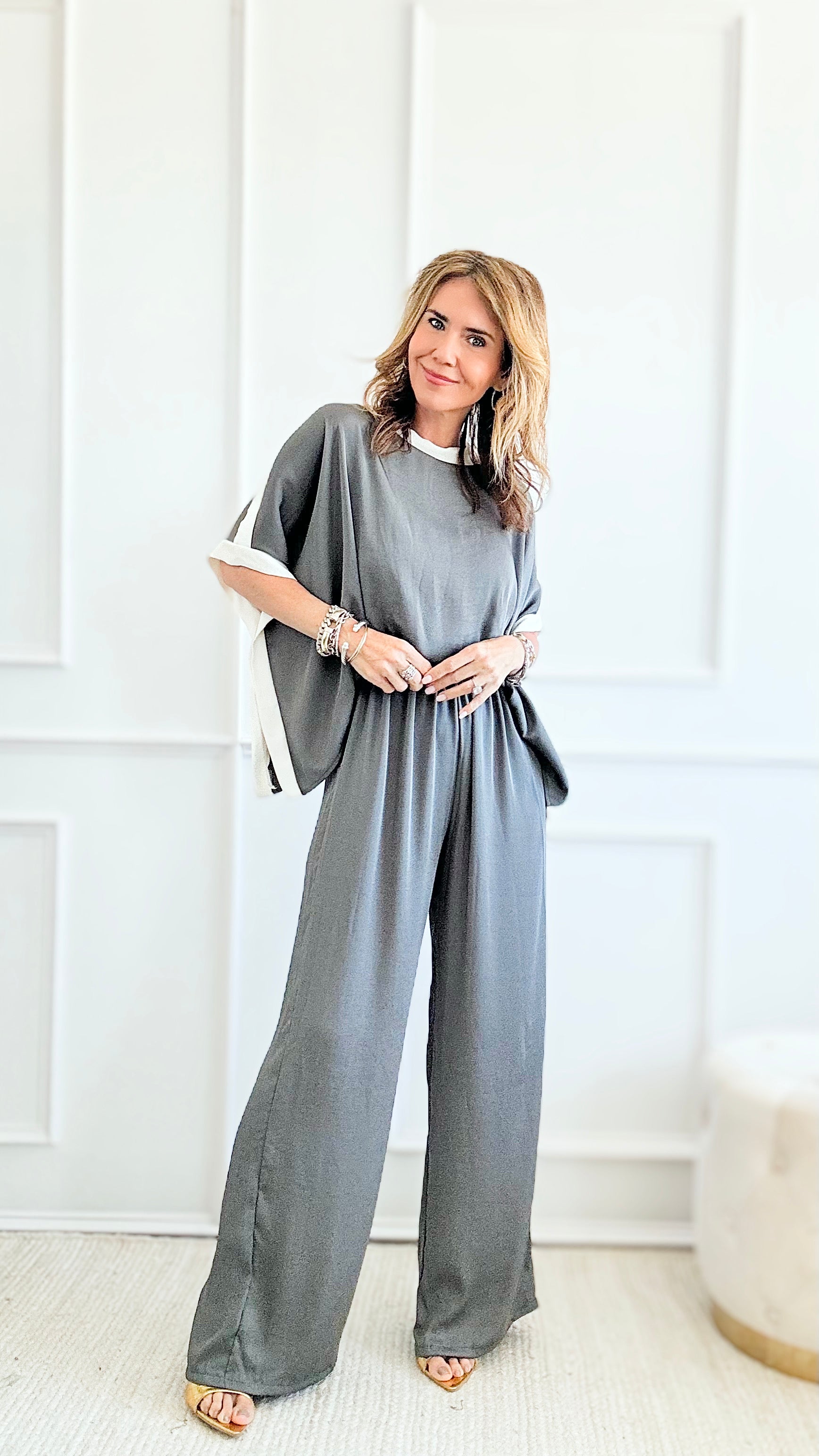 Silky Varsity Stripe Jumpsuit - Grey-200 Dresses/Jumpsuits/Rompers-TYCHE-Coastal Bloom Boutique, find the trendiest versions of the popular styles and looks Located in Indialantic, FL