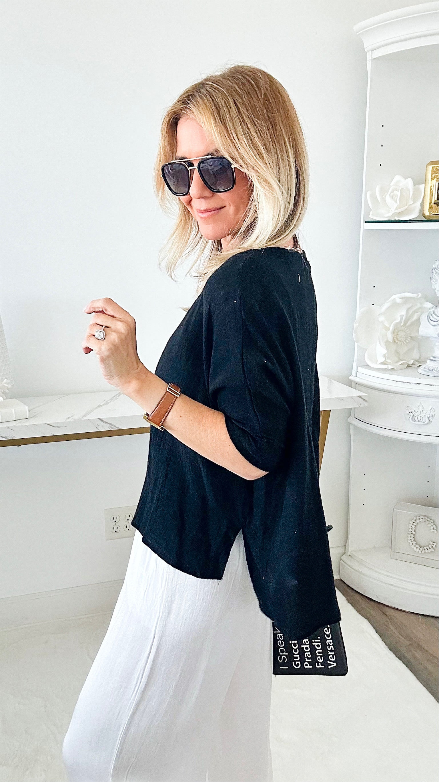 Trendy Diva Flowy Top - Black-110 Short Sleeve Tops-HYFVE-Coastal Bloom Boutique, find the trendiest versions of the popular styles and looks Located in Indialantic, FL