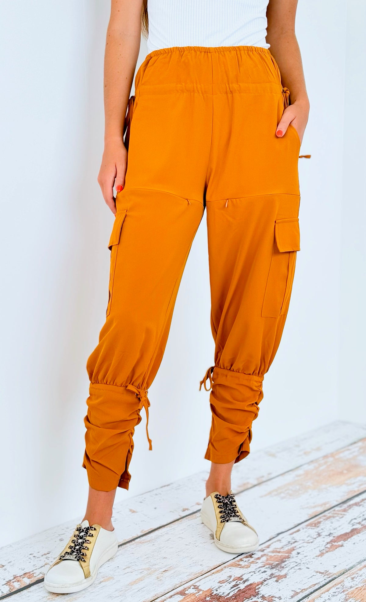 Cutting Edge Ruched Sweatpants - Mustard-170 Bottoms-rivir-Coastal Bloom Boutique, find the trendiest versions of the popular styles and looks Located in Indialantic, FL