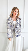 Paisley Print Italian Jacket - Navy/ Beige-160 Jackets-Italianissimo-Coastal Bloom Boutique, find the trendiest versions of the popular styles and looks Located in Indialantic, FL