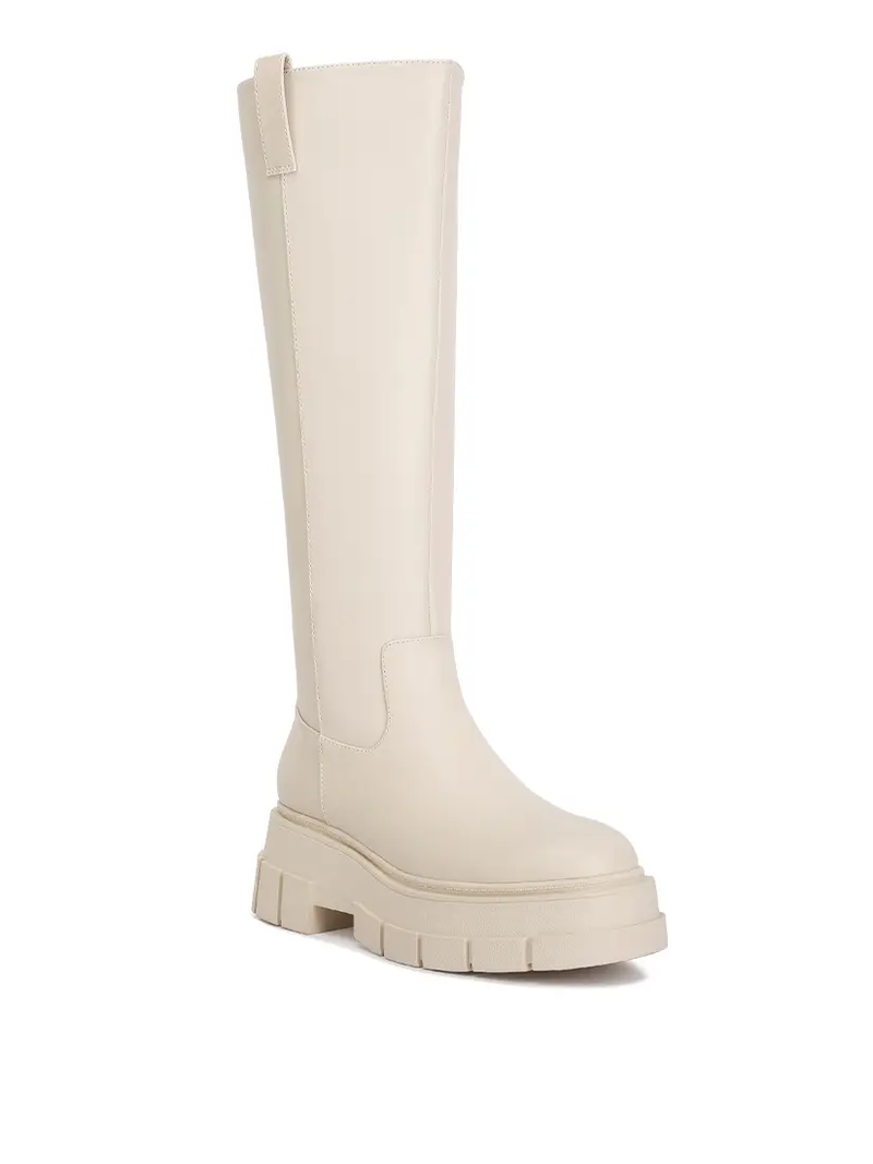 Take Me to Aspen Ecru Faux Leather Platform Knee Length Boots-250 Shoes-RagCompany-Coastal Bloom Boutique, find the trendiest versions of the popular styles and looks Located in Indialantic, FL