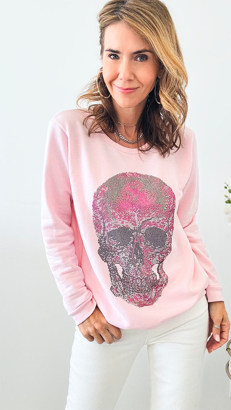 CUSTOM Pink Skull Classic Sweatshirt-130 Long Sleeve Tops-CB-Coastal Bloom Boutique, find the trendiest versions of the popular styles and looks Located in Indialantic, FL