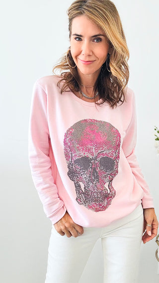 CB CUSTOM Pink Skull Classic Sweatshirt-130 Long Sleeve Tops-HOLLY / CB-Coastal Bloom Boutique, find the trendiest versions of the popular styles and looks Located in Indialantic, FL