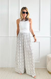 Essentially Printed Pleated Palazzo Pants - White-170 Bottoms-Rousseau-Coastal Bloom Boutique, find the trendiest versions of the popular styles and looks Located in Indialantic, FL
