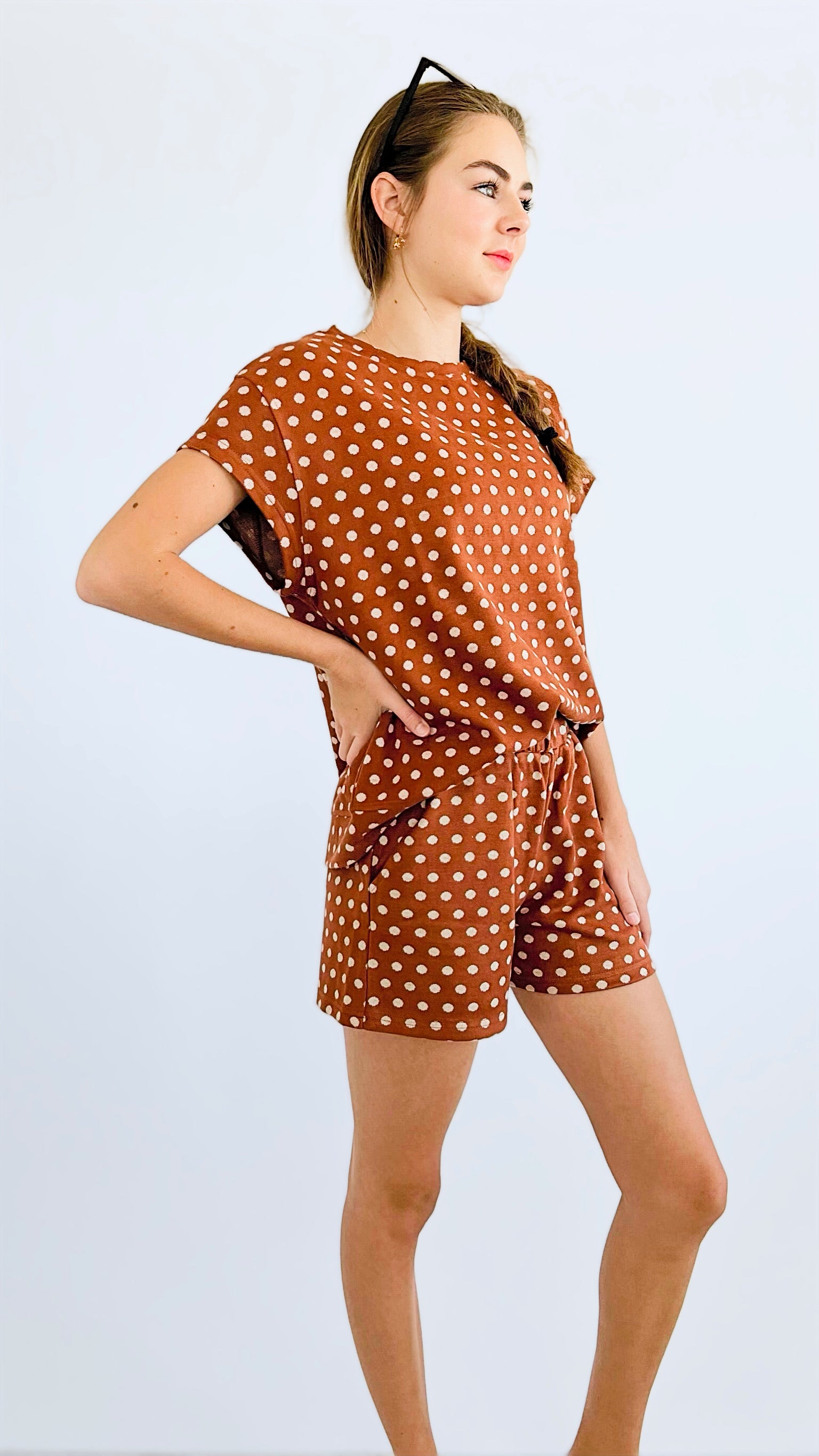 Polka Dot Taylor Top - Rust-110 Short Sleeve Tops-SEE AND BE SEEN-Coastal Bloom Boutique, find the trendiest versions of the popular styles and looks Located in Indialantic, FL