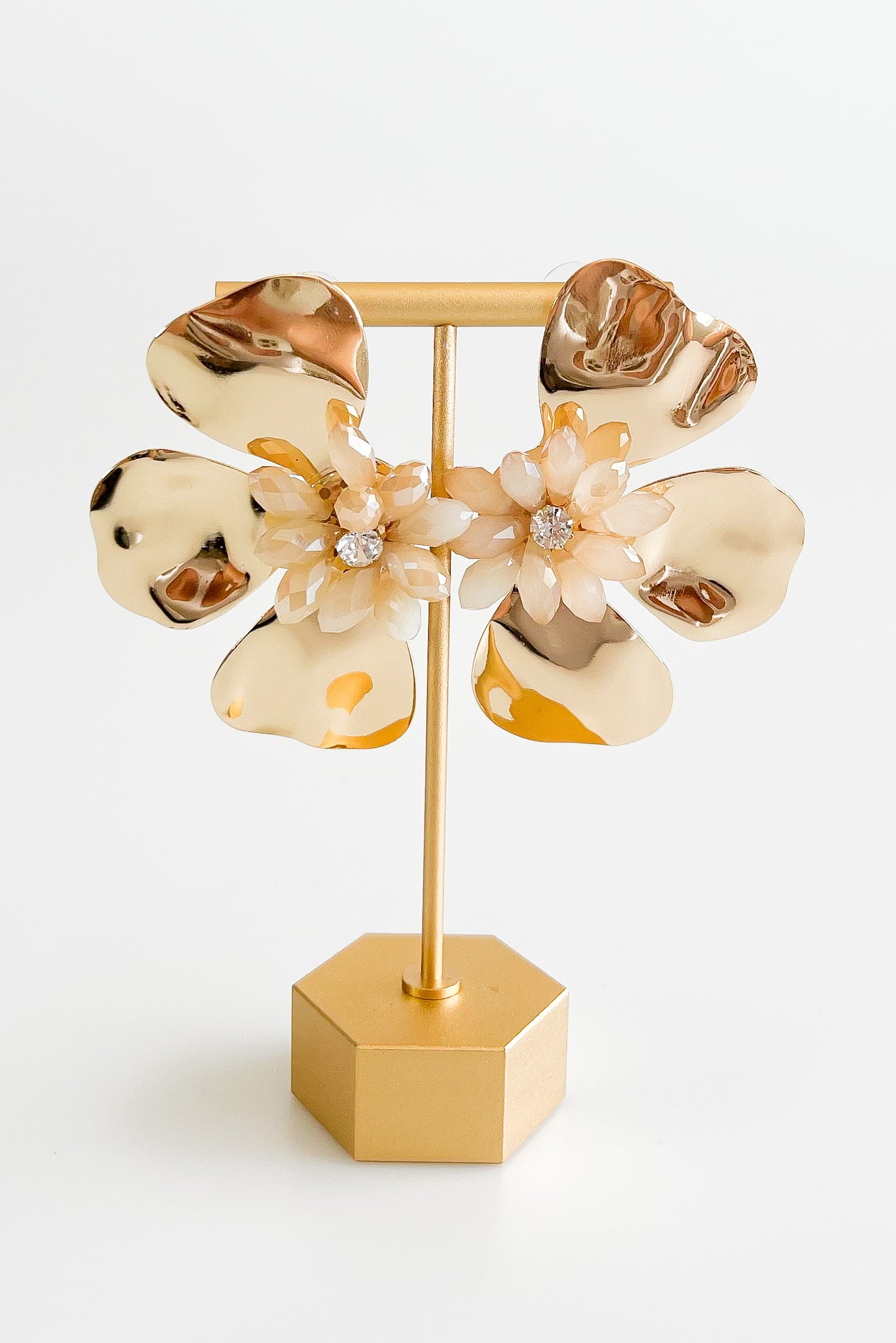 Gold Flower Leaf Earrings-230 Jewelry-Golden Stella-Coastal Bloom Boutique, find the trendiest versions of the popular styles and looks Located in Indialantic, FL
