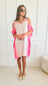 Tie Dye Woven Dress - Pink-110 Short Sleeve Tops-Chatoyant-Coastal Bloom Boutique, find the trendiest versions of the popular styles and looks Located in Indialantic, FL