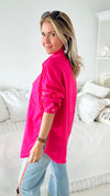 Oversized Double Pocket Blouse - Fuchsia-130 Long Sleeve Tops-Love Tree Fashion-Coastal Bloom Boutique, find the trendiest versions of the popular styles and looks Located in Indialantic, FL