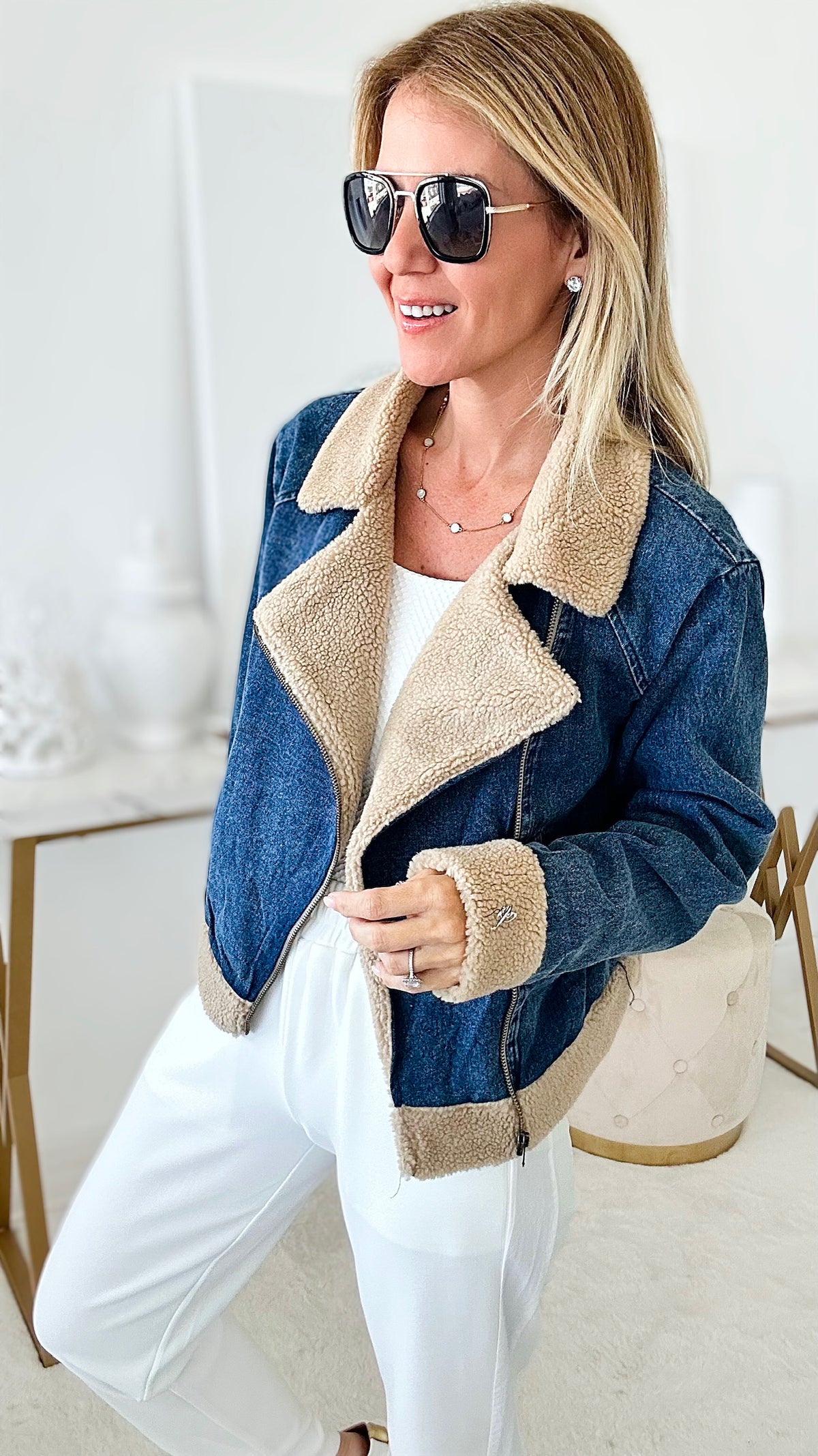 Teddy Meets Denim Jacket-160 Jackets-Rousseau-Coastal Bloom Boutique, find the trendiest versions of the popular styles and looks Located in Indialantic, FL