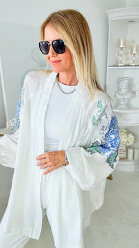 Roses are Blue Sequin Kimono-150 Cardigans/Layers-TOUCHE PRIVE-Coastal Bloom Boutique, find the trendiest versions of the popular styles and looks Located in Indialantic, FL