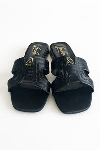 Low Stack Heel Embellished Sandals - Black-250 Shoes-RagCompany-Coastal Bloom Boutique, find the trendiest versions of the popular styles and looks Located in Indialantic, FL