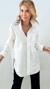 Relaxed Fit Button Down Top - Off White-130 Long Sleeve Tops-EESOME-Coastal Bloom Boutique, find the trendiest versions of the popular styles and looks Located in Indialantic, FL