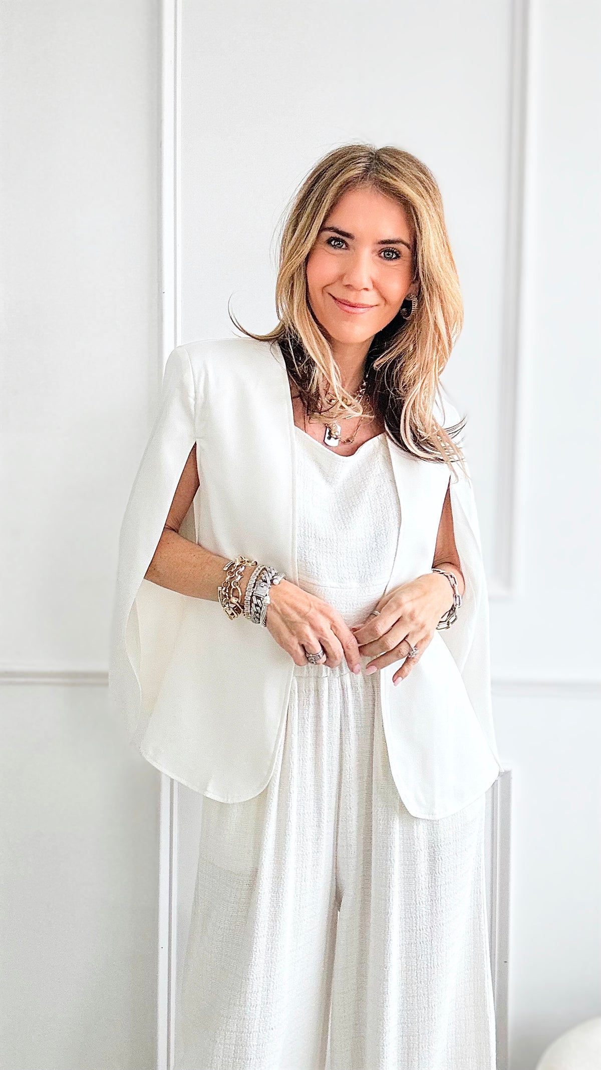 Dressy Cape Blazer - Off White-160 Jackets-HYFVE-Coastal Bloom Boutique, find the trendiest versions of the popular styles and looks Located in Indialantic, FL