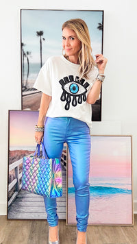Metallic Skinny Long Denim Jean - Metallic Sky Blue-170 Bottoms-2BE FASHION-Coastal Bloom Boutique, find the trendiest versions of the popular styles and looks Located in Indialantic, FL