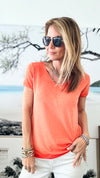 Recoleta Short Sleeve Italian Top - Orange-110 Short Sleeve Tops-Germany-Coastal Bloom Boutique, find the trendiest versions of the popular styles and looks Located in Indialantic, FL