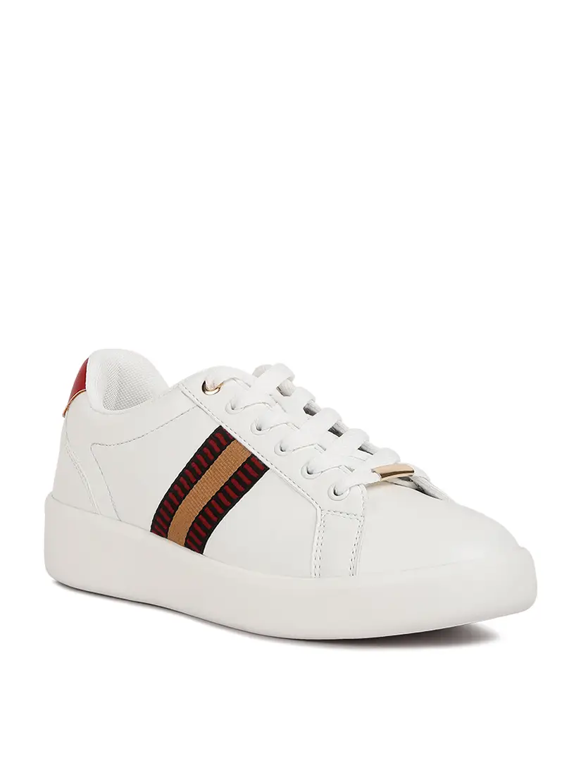Classic Stripes Embroidered Sneakers - White-250 Shoes-RagCompany-Coastal Bloom Boutique, find the trendiest versions of the popular styles and looks Located in Indialantic, FL